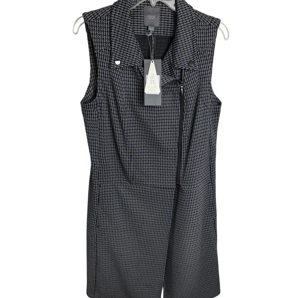 Lysse New York Sleeveless Moto Houndstooth Ponte Dress Navy Black Size Med